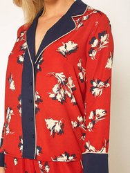 Floral Navy Contrast Pajama Blouse