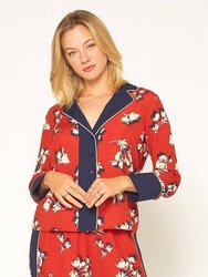 Floral Navy Contrast Pajama Blouse - Floral Navy