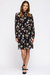 Floral Smocked Mock Neck Dress - Black