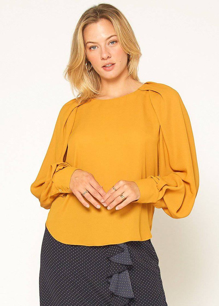 Gathered Shoulder Blouse - Mustard