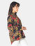 Long-Sleeve Gathered-Back Blouse In Black Burgundy Floral