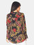 Long-Sleeve Gathered-Back Blouse In Black Burgundy Floral