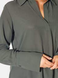 Long-Sleeve Gathered-Back Blouse In Cypress