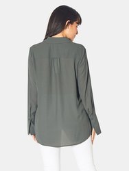 Long-Sleeve Gathered-Back Blouse In Cypress