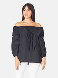 Off Shoulder Bow Top in Black - Black