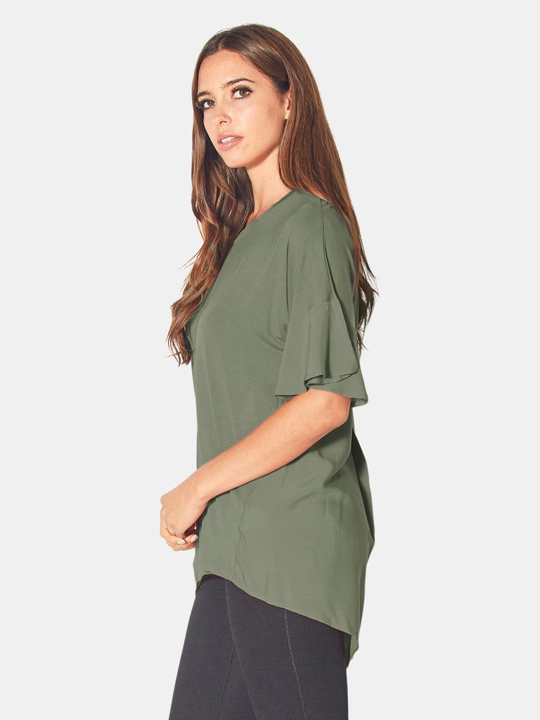 Oversized Mixed Media Tunic in Olive