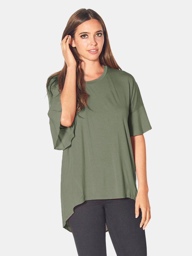 Oversized Mixed Media Tunic in Olive - Olive