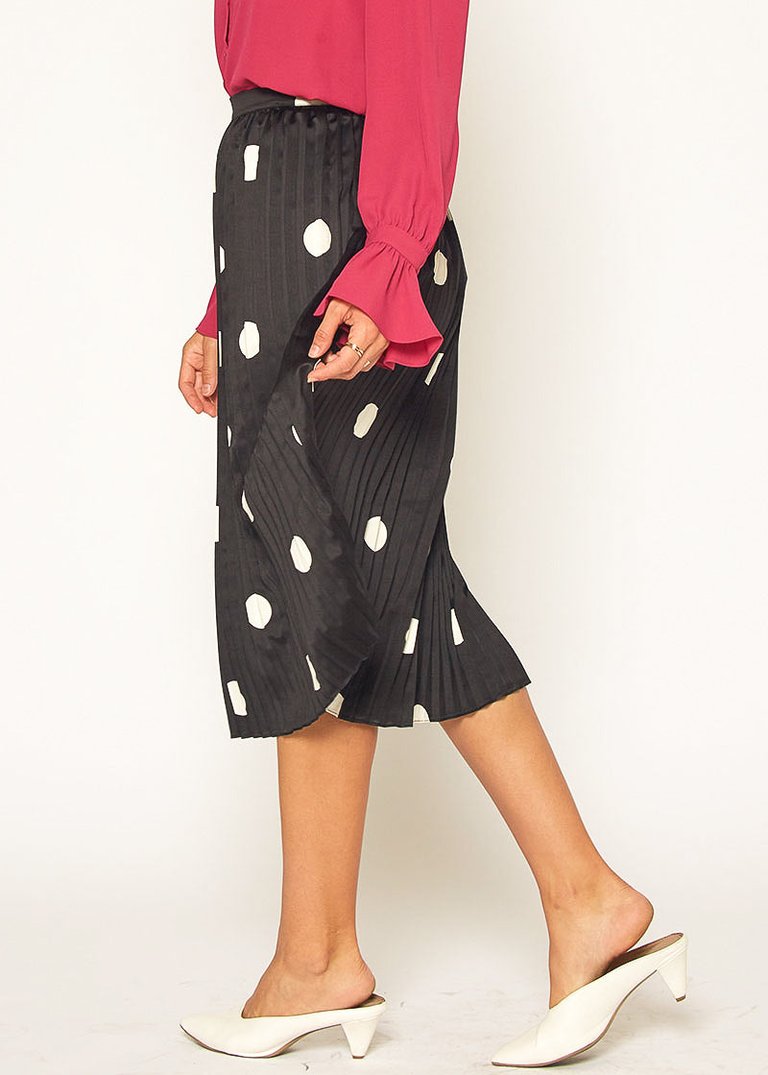 Pleated Polkadot Midi Skirt