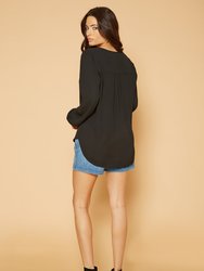 Pleione Solid V-Neck Smock Wrist Blouse