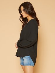 Pleione Solid V-Neck Smock Wrist Blouse