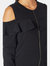 Ruffle Cold Shoulder Zip Front Sweatshirt in Black