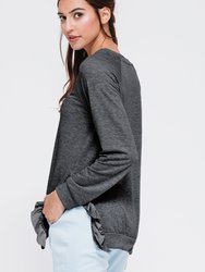 Ruffle Trim Sweatshirt in Charcoal - Charcoal