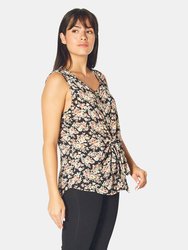 Sleeveless Knot Front Woven Top in Black Floral