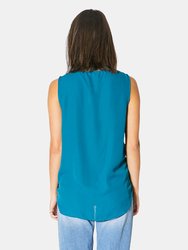 Sleeveless Knot Front Woven Top in Teal