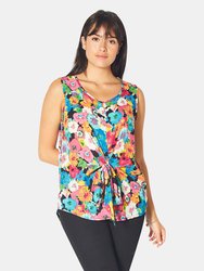 Sleeveless Knot Front Woven Top in Turquoise - Turquoise