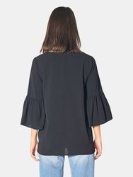 Tie Front Dropped Ruffle Sleeve Top in Black