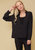 V-Neck Button Down Solid Shirt Blouse - Black