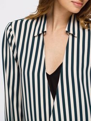 V-neck Button Down Stripe Shirt Blouse