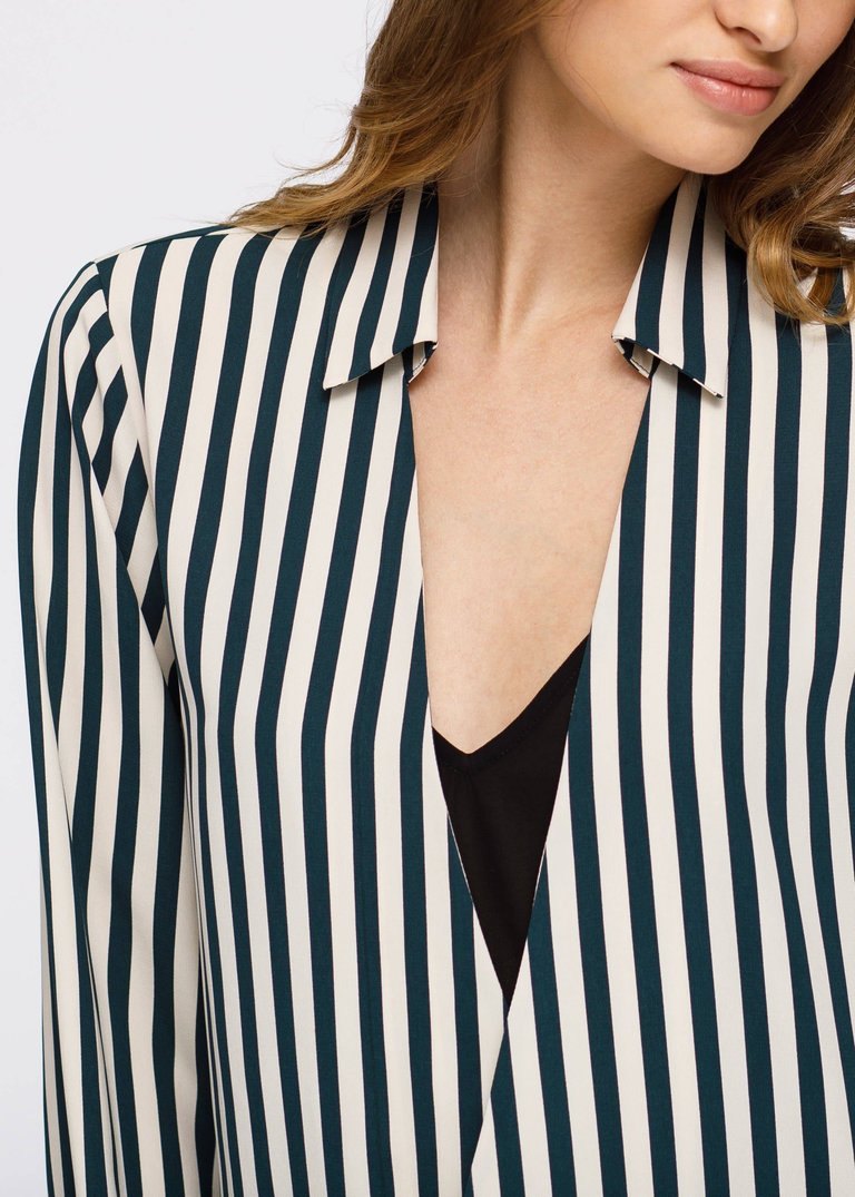 V-neck Button Down Stripe Shirt Blouse