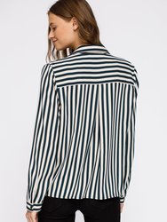 V-neck Button Down Stripe Shirt Blouse