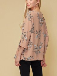 Women's 3/4 Floral Printed Sleeve Pleated Blouse Top