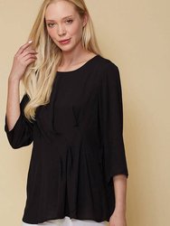 Women's 3/4 Sleeve Pleated Blouse Top - Black