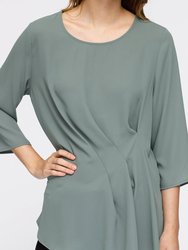 Women's 3/4 Sleeve Pleated Blouse Top