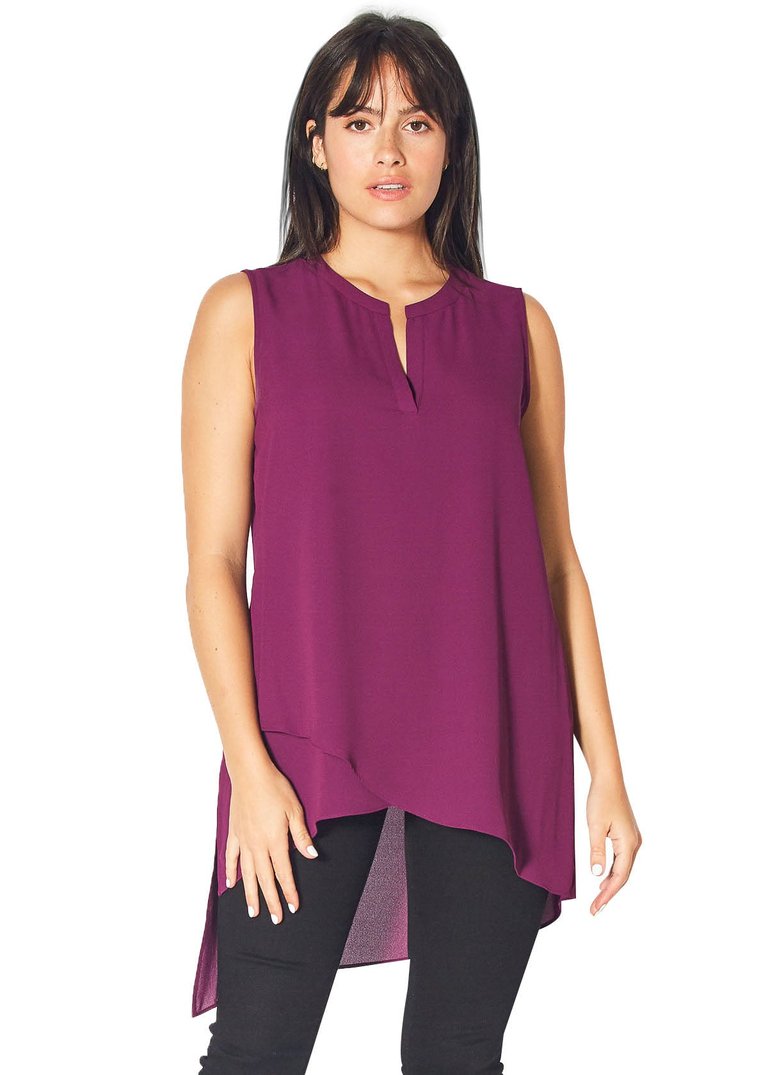 Women's Asymmetrical Sleeveless Tunic in Purple - Purple