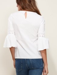 Women's Bell Sleeve Lace Trim Cutout Top