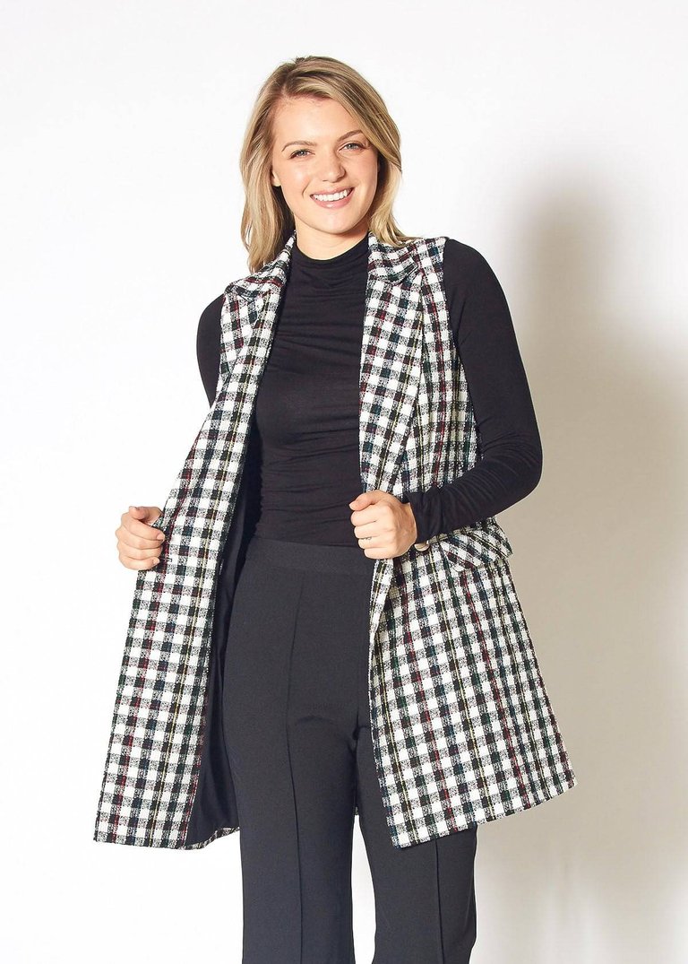 Women's Boucle Longline Vest - Black Plaid