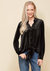 Women's Button Down Velvet Shirt Blouse With Tie Hem In Black - Black