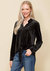 Women's Button Down Velvet Shirt Blouse With Tie Hem In Black