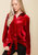 Women's Button Down Velvet Shirt Blouse With Tie Hem In Red