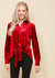 Women's Button Down Velvet Shirt Blouse With Tie Hem