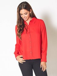 Women's Button Up Basic Everyday Shirt - Bright Red