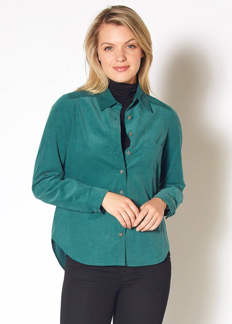 Women's Button Up Corduroy Shirt - Teal