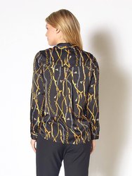 Women's Chained Print Scarf Tie Blouse