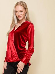 Women's Charmuese Contrast Cross Front Blouse