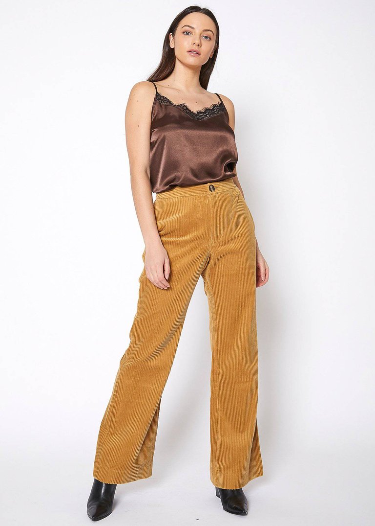 Women's Corduroy Wide Leg High Waist Pants - Dijon