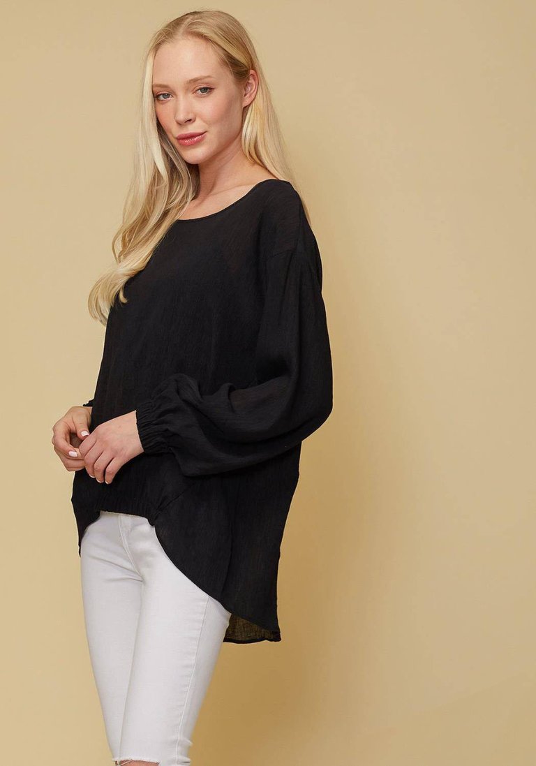 Women's Hi-Lo Elastic Banded Hem Top In Black