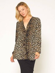 Women's Leopard Tie Front Top In Brown Ivy Leopard - Brown Ivy Leopard