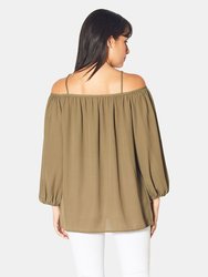 Women's Long Sleeve Cold Shoulder Camisole in Olive