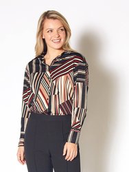 Women's Multi Stripe Button Up Collared Blouse - Multi Stripe