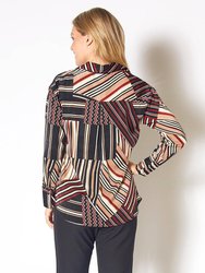 Women's Multi Stripe Button Up Collared Blouse