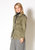 Women's Olive Windbreaker Belted Collar Jacket