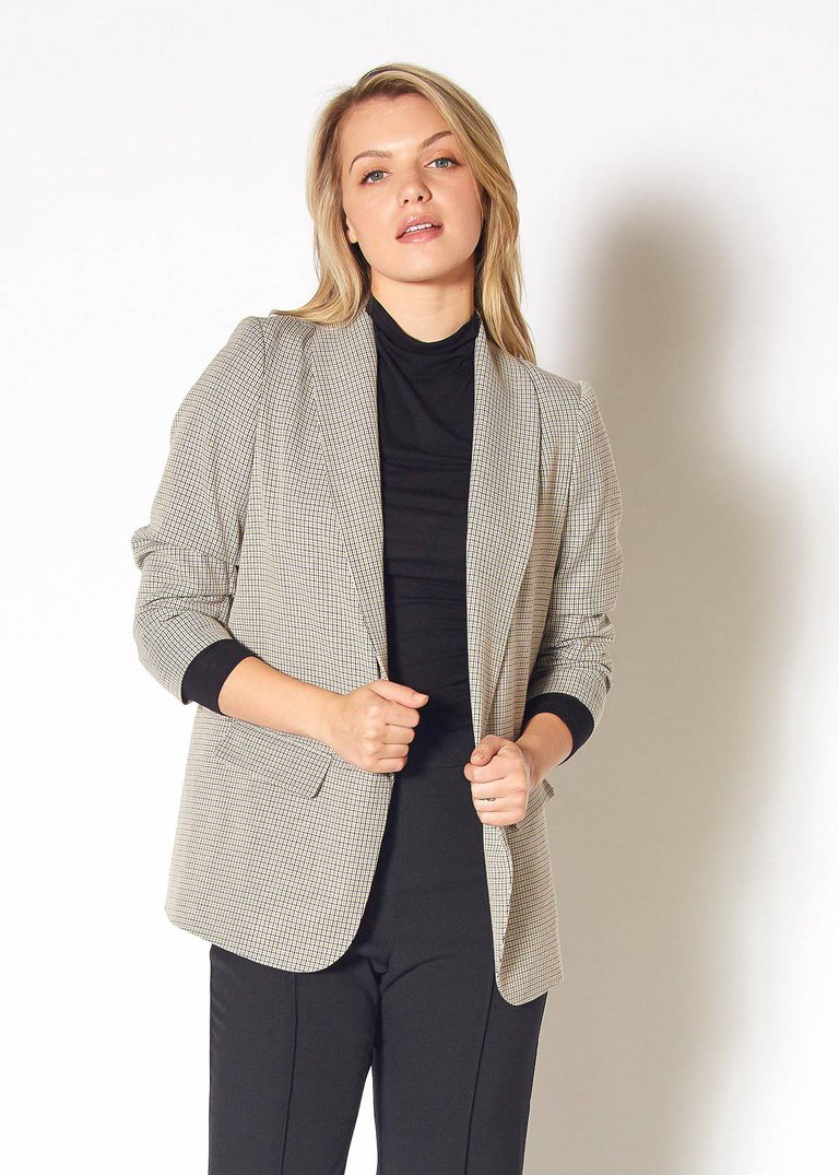 Women's Open Front Blazer - Black Houndstooth Plaid