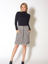 Women's Plaid Tweed Zipper Front Skirt - Black Red Tweed