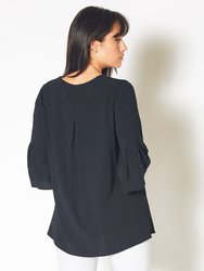 Women's Pleated Bell Sleeve Top in Black