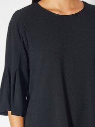 Women's Pleated Bell Sleeve Top in Black