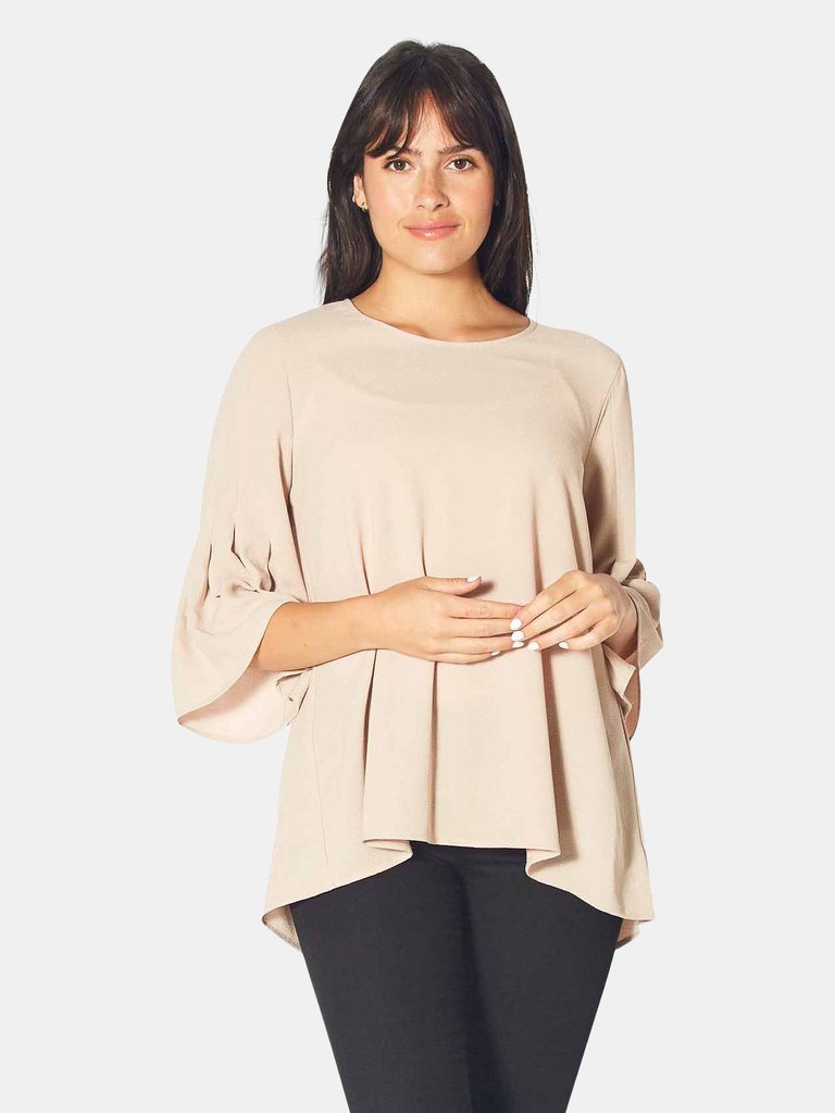 Women's Pleated Bell Sleeve Top in Blush - Blush